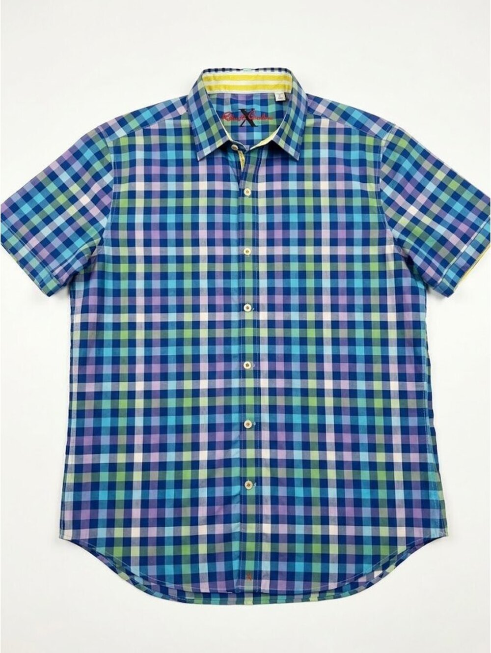 Robert Graham Men’s L Tailored Fit Multicolor Plaid Short Sleeve Cotton Shirt